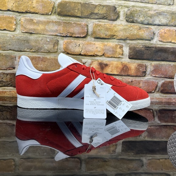 Adidas Gazelle Mens Size 11.5 Low Top Suede Shoe Red Scarlet Cloud White JI1534 - Picture 2 of 15
